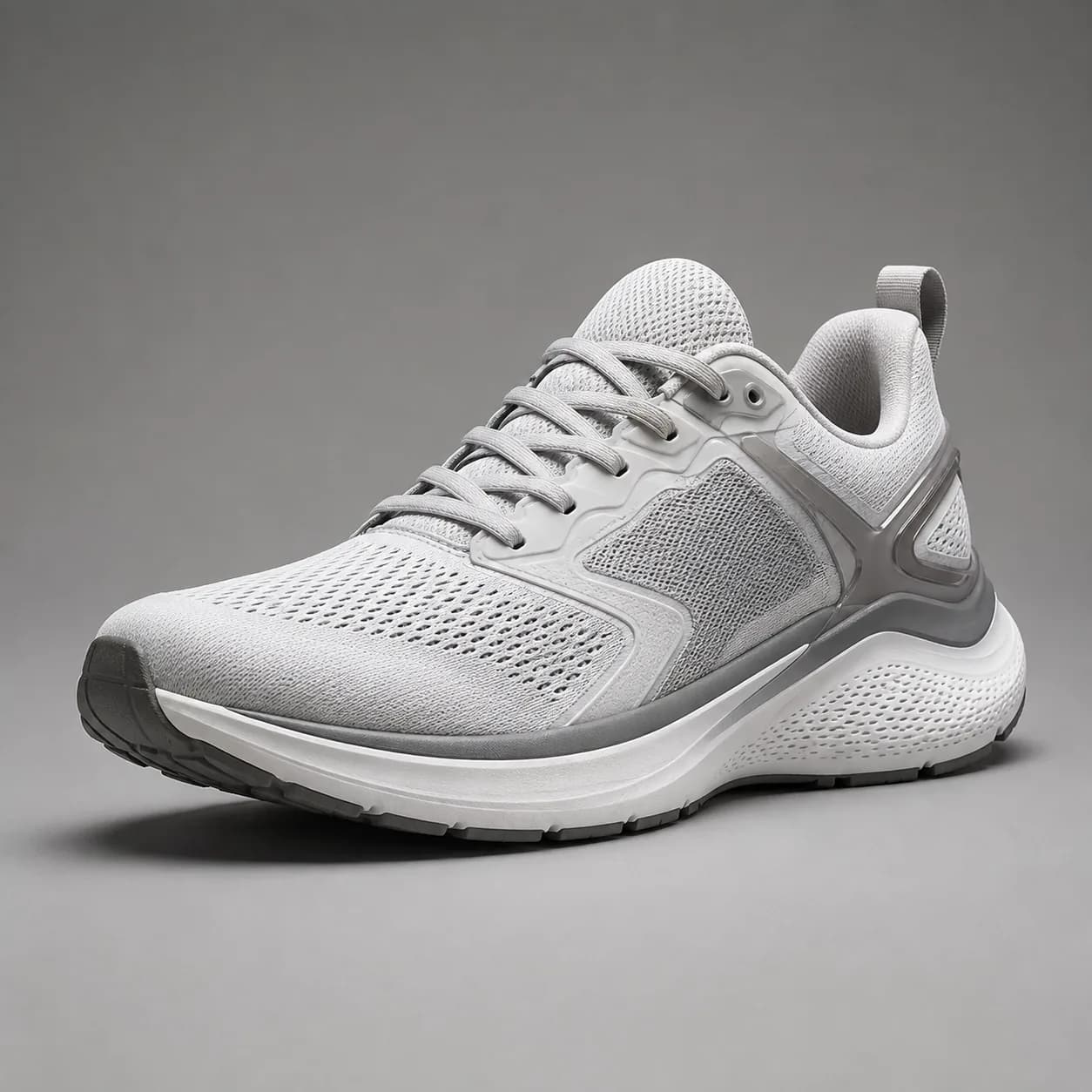 AI-generated product shot of a running sneaker on a seamless backdrop