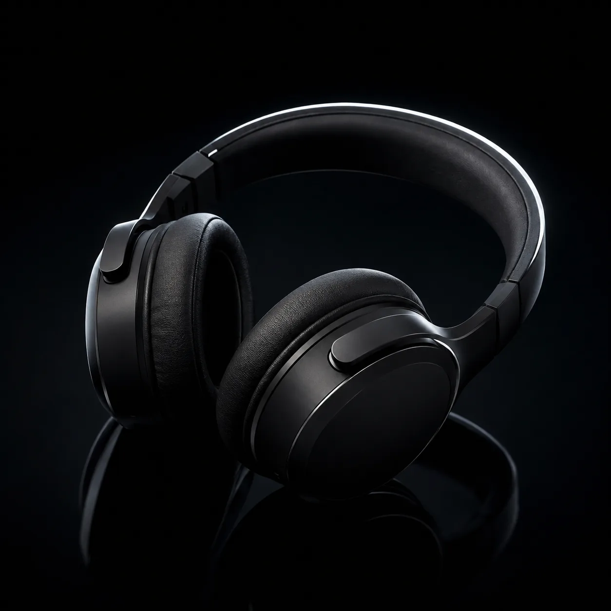 AI-generated product shot of over-ear headphones with rim lighting