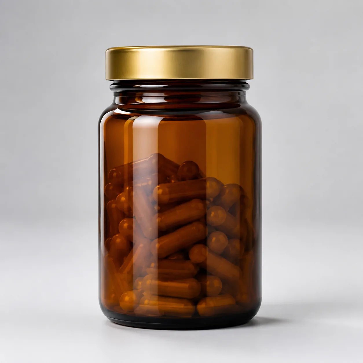 AI-generated product shot of a supplement jar with clean studio light